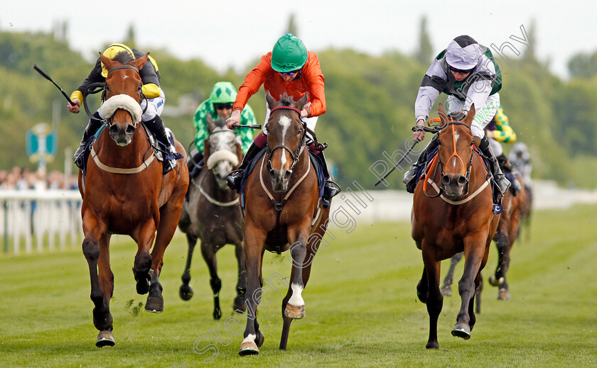 Waiting-For-Richie-0007 
 WAITING FOR RICHIE (centre, James Sullivan) beats DENMEAD (left) and CHOCOLATE BOX (right) in The Investec Wealth Handicap York 17 May 2018 - Pic Steven Cargill / Racingfotos.com