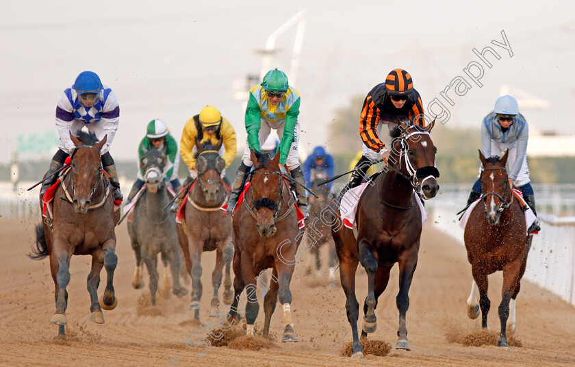 Kimbear-0006 
 KIMBEAR (2nd right, Pat Dobbs) beats SECRET AMBITION (2nd left) and MUSAWAAT (left) in The Burj Nahaar Meydan Dubai 10 Mar 2018 - Pic Steven Cargill / Racingfotos.com