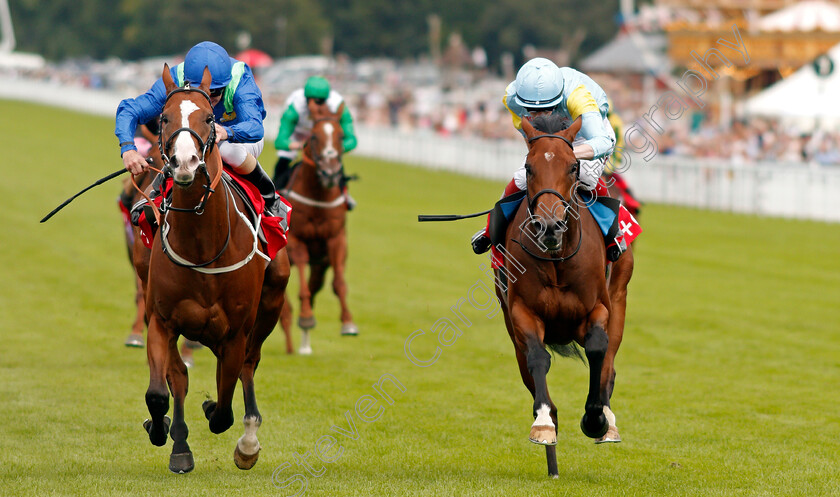 Dancing-King-0003 
 DANCING KING (left, Joe Fanning) beats NAGANO (right) in The Tote March Stakes
Goodwood 28 Aug 2021 - Pic Steven Cargill / Racingfotos.com