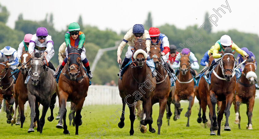 Quinault-0007 
 QUINAULT (2nd left, Connor Planas) beats WASHINGTON HEIGHTS (centre) in The Oakmere Homes Supporting Macmillan Sprint Handicap
York 17 Jun 2023 - Pic Steven Cargill / Racingfotos.com