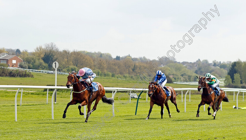 Wintercrack-0005 
 WINTERCRACK (Kieran O'Neill) beats NAQEEB (2nd right) and FAZAYTE (right) in The Rekorderlig Premium Fruit Cider Maiden Stakes
Leicester 29 Apr 2023 - Pic Steven Cargill / Racingfotos.com