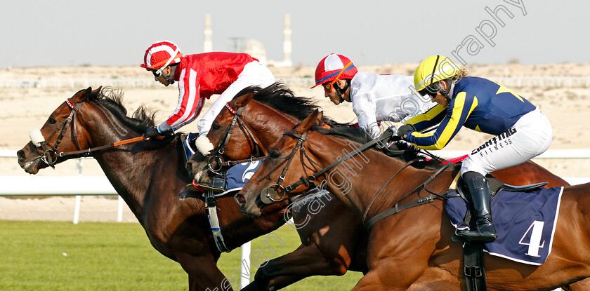 Campolina-0004 
 CAMPOLINA (right, Rosie Jessop) beats THE DARK KNIGHT (left) and HIGH BEAM (centre) in The Batelco Cup
Sakhir Racecourse, Bahrain 19 Nov 2021 - Pic Steven Cargill / Racingfotos.com