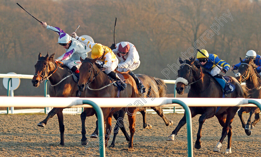 Mamillius-0001 
 MAMILLIUS (left, Shane Kelly) beats INVINCIBLE LARNE (centre) and INVINCIBLE LARNE (right) in The Play 4 To Win At Betway Handicap
Lingfield 9 Jan 2021 - Pic Steven Cargill / Racingfotos.com