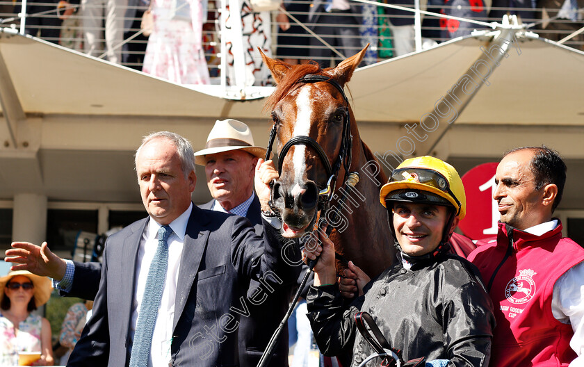 Stradivarius-0009 
 STRADIVARIUS (Andrea Atzeni) with Bjorn Neilsenand John Gosden after The Qatar Goodwood Cup
Goodwood 31 Jul 2018 - Pic Steven Cargill / Racingfotos.com