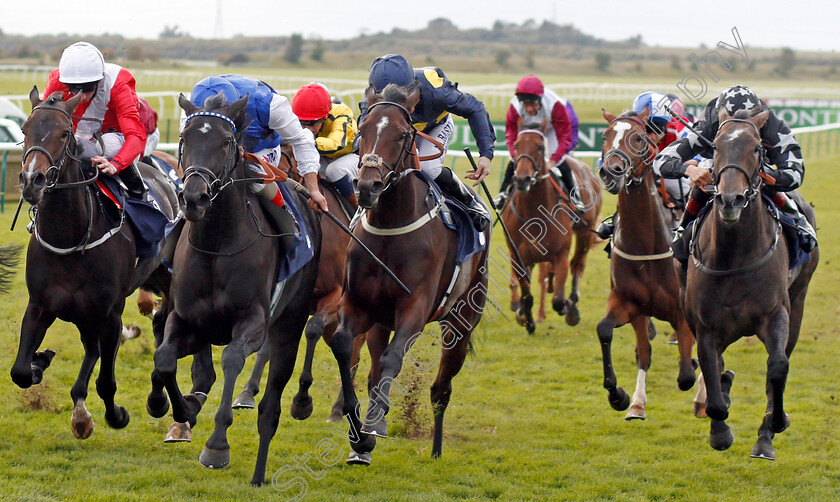 Awesometank-0002 
 AWESOMETANK (2nd left, Andrea Atzeni) beats CLUBBABLE (left) and ZIARAH (centre) in The British EBF Jersey Lily Fillies Nursery Newmarket 30 Sep 2017 - Pic Steven Cargill / Racingfotos.com