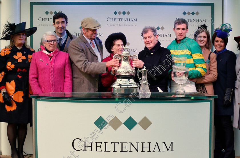 Any-Second-Now-0010 
 Presentation to J P McManus and family, and Derek O'Connor for The Fulke Walwyn Kim Muir Challenge Cup won by ANY SECOND NOW
Cheltenham 14 Mar 2019 - Pic Steven Cargill / Racingfotos.com