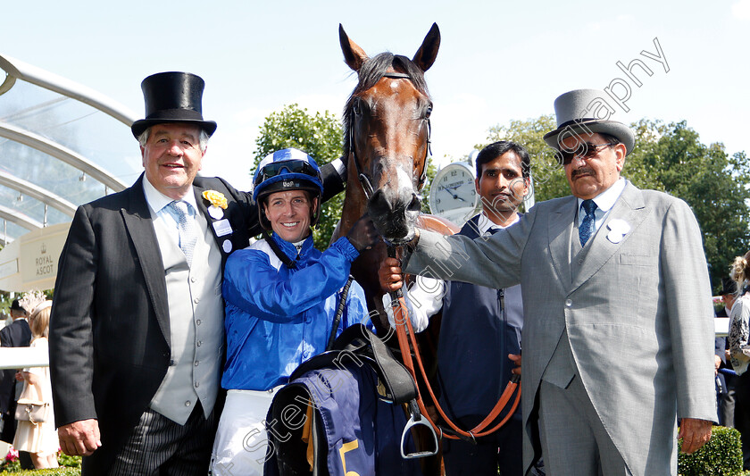 Eqtidaar-0011 
 EQTIDAAR (Jim Crowley) with Hamdan Al Maktoum and Sir Michael Stoute after The Commonwealth Cup
Royal Ascot 22 Jun 2018 - Pic Steven Cargill / Racingfotos.com