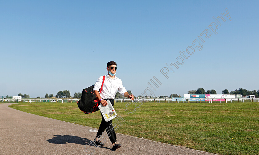 Marco-Ghiani-0003 
 MARCO GHIANI arrives at the racecourse
Yarmouth 15 Sep 2020 - Pic Steven Cargill / Racingfotos.com