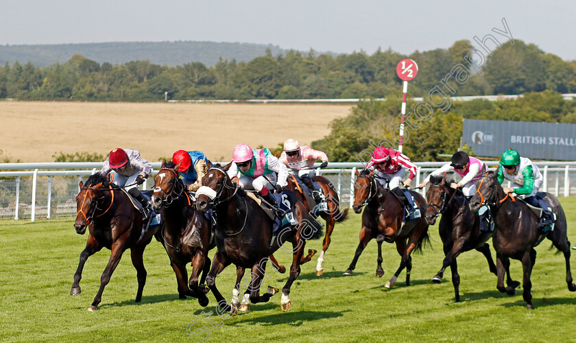 Jouncy-0004 
 JOUNCY (centre, Oisin Murphy) beats WHEELS OF FIRE (left) and CARRADOS (2nd left) in The British Stallion Studs EBF Maiden Stakes
Goodwood 30 Jul 2024 - Pic Steven Cargill / racingfotos.com