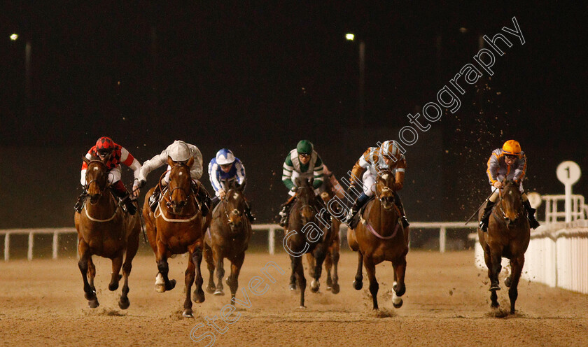 Matterhorn-0001 
 MATTERHORN (2nd left, Joe Fanning) wins The Bet In Play totesport.com Handicap
Chelmsford 20 Feb 2019 - Pic Steven Cargill / Racingfotos.com