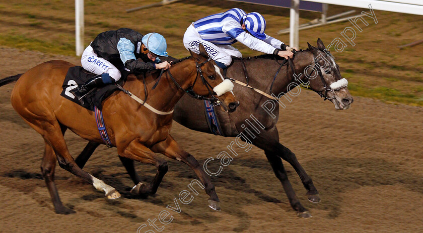 Spring-Romance-0005 
 SPRING ROMANCE (right, David Probert) beats HEALING POWER (left) in The CCR Handicap
Chelmsford 4 Mar 2021 - Pic Steven Cargill / Racingfotos.com