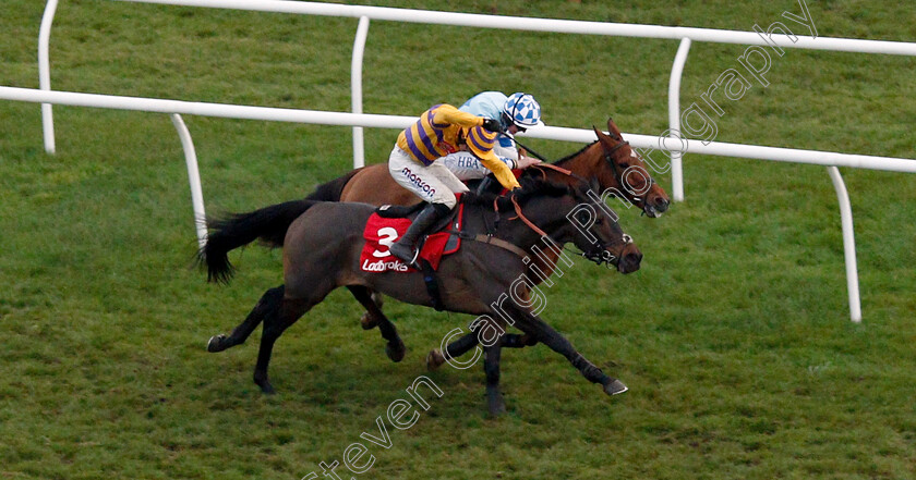 Magic-Saint-0002 
 MAGIC SAINT (nearside, Harry Cobden) beats BUN DORAN (farside) in The Ladbrokes Handicap Chase
Newbury 30 Nov 2019 - Pic Steven Cargill / Racingfotos.com