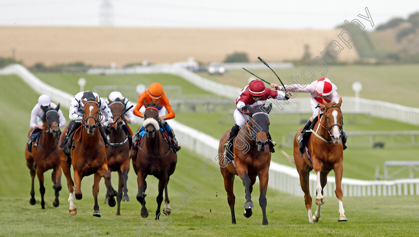 Naomi-Lapaglia-0006 
 NAOMI LAPAGLIA (2nd right, Greg Cheyne) beats IN THESE SHOES (right) in The Bedford Lodge Hotel & Spa Fillies Handicap
Newmarket 15 Jul 2023 - Pic Steven Cargill / Racingfotos.com