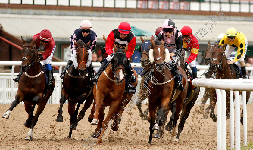 Guaracha-0001 
 L to R; OMOTESANDO (Megan Nicholls) MOOD FOR MISCHIEF (Racheal Kneller) GUARACHA (Cieren Fallon) and PEPPER STREET (George Wood)
Round the first bend at Wolverhampton 17 Jul 2019 - Pic Steven Cargill / Racingfotos.com