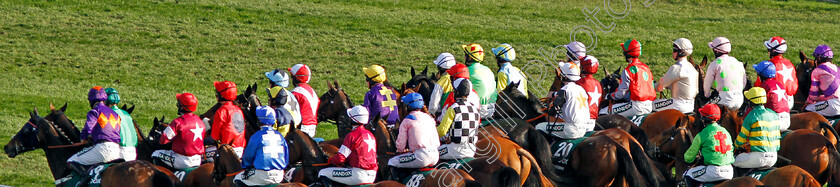 Aintree-0002 
 The field approaches the start for The Randox Health Grand National won by TIGER ROLL (Davy Russell, maroon cap white star) Aintree 14 Apr 2018 - Pic Steven Cargill / Racingfotos.com