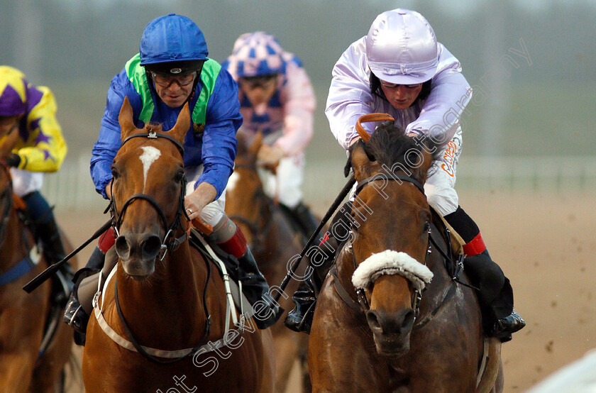 Qaffaal-0005 
 QAFFAAL (right, Harrison Shaw) beats POET'S SOCIETY (left) in The Double Delight Hat-Trick Heaven At totespport.com Handicap
Chelmsford 31 May 2018 - Pic Steven Cargill / Racingfotos.com