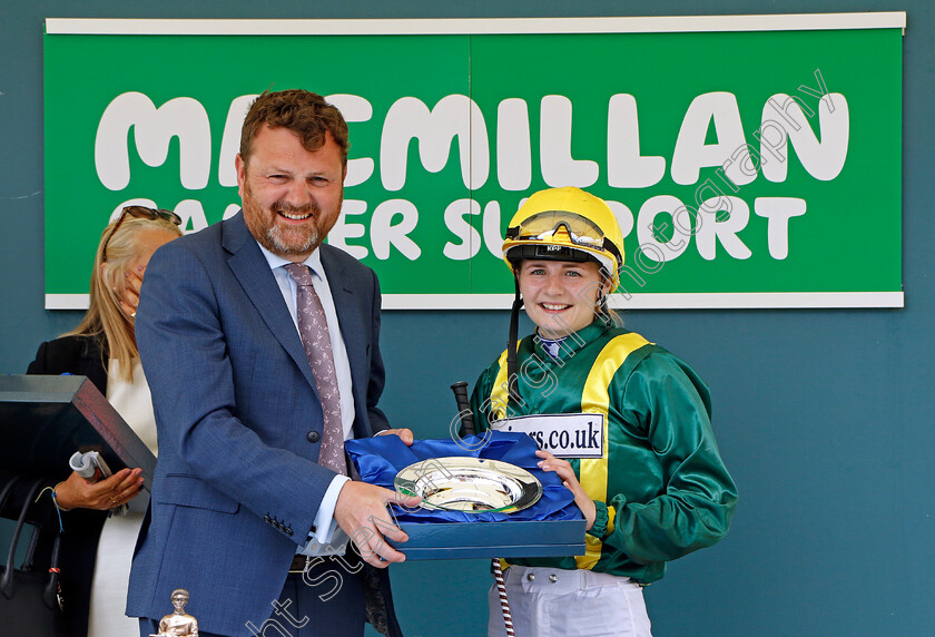 Shake-A-Leg-0009 
 Presentation by Michael Shinners to Samantha Brown after The Macmillan Ride Of Their Lives Charity Race
York 11 Jun 2022 - Pic Steven Cargill / Racingfotos.com