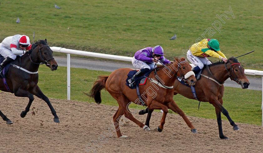 Enlightenment-0002 
 ENLIGHTENMENT (centre, Jack Mitchell) beats MISS SHIRLEY (farside) in The Play Coral Racing Super Series For Free Handicap
Wolverhampton 12 Mar 2022 - Pic Steven Cargill / Racingfotos.com