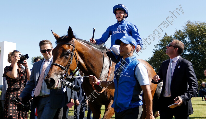 Wild-Illusion-0009 
 WILD ILLUSION (William Buick) with Charlie Appleby after The Qatar Nassau Stakes
Goodwood 2 Aug 2018 - Pic Steven Cargill / Racingfotos.com