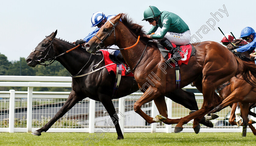 Elarqam-0003 
 ELARQAM (Jim Crowley) beats EXTRA ELUSIVE (right) in The Davies Insurance Services Gala Stakes
Sandown 5 Jul 2019 - Pic Steven Cargill / Racingfotos.com