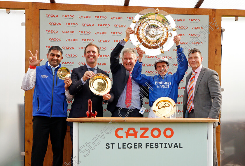 Hurricane-Lane-0021 
 Presentation to Hugh Anderson, Charlie Appleby and William Buick after The Cazoo St Leger won by HURRICANE LANE
Doncaster 11 Sep 2021 - Pic Steven Cargill / Racingfotos.com