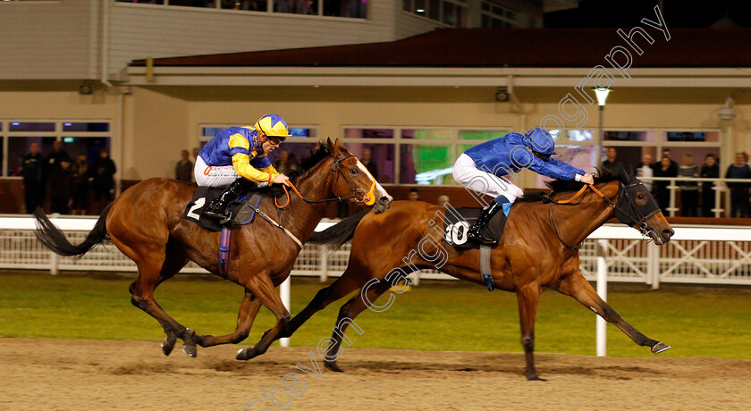 Flora-Sandes-0003 
 FLORA SANDES (William Buick) beats BUBBLE AND SQUEAK (left) in The totescoop6 Three Ways To Win Fillies Novice Stakes Chelmsford 16 Nov 2017 - Pic Steven Cargill / Racingfotos.com