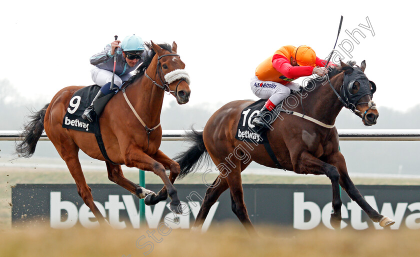 Attain-0001 
 ATTAIN (left, Pierre-Louis Jamin) beats WIDNES (right) in The Betway Casino Handicap Lingfield 3 Mar 2018 - Pic Steven Cargill / Racingfotos.com