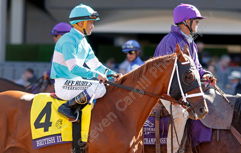 British-Idiom-0002 
 BRITISH IDIOM (Javier Castellano) before The Breeders' Cup Juvenile Fillies
Santa Anita USA 1 Nov 2019 - Pic Steven Cargill / Racingfotos.com