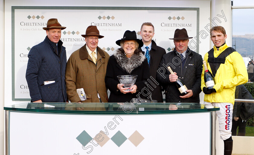 Elixir-De-Nutz-0005 
 Presentation to Mr and Mrs Terry Warner, Colin Tizzard and Harry Cobden for The British Stallion Studs EBF National Hunt Novices Hurdle won by ELIXIR DE NUTZ
Cheltenham 14 Dec 2018 - Pic Steven Cargill / Racingfotos.com