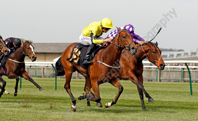 Powerdress-0005 
 POWERDRESS (right, Sean Levey) beats YAHSAT (left) in The bet365 British EBF Maiden Fillies Stakes
Newmarket 12 Apr 2022 - Pic Steven Cargill / Racingfotos.com