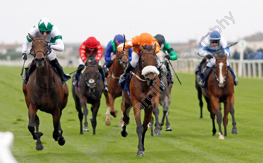 Alfred-0006 
 ALFRED (centre, John Egan) beats ZARIELA (left) in The AKS Skip Hire Services Nursery
Yarmouth 19 Sep 2023 - Pic Steven Cargill / Racingfotos.com