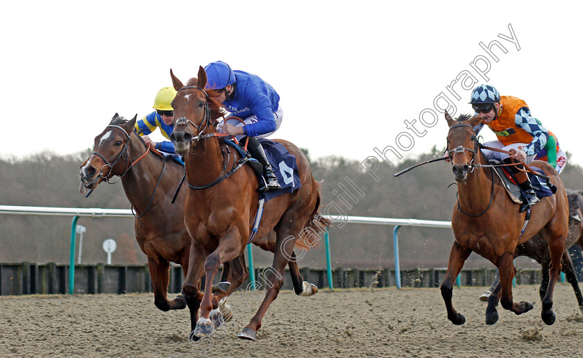 Dubai-One-0005 
 DUBAI ONE (Oisin Murphy) beats KASBAH (left) and RECKLESS ENDEAVOUR (right) in The Betway Sprint Handicap Lingfield 30 Dec 2017 - Pic Steven Cargill / Racingfotos.com