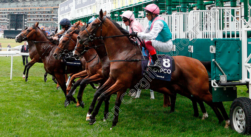 Enable-0012 
 ENABLE (Frankie Dettori) bursts from the stalls on her way to winning The King George VI and Queen Elizabeth Stakes
Ascot 27 Jul 2019 - Pic Steven Cargill / Racingfotos.com