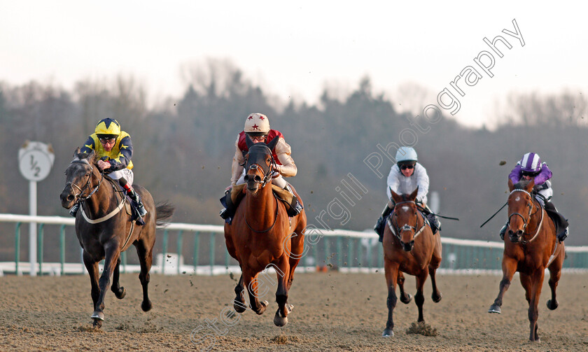 Perfect-Illusion-0007 
 PERFECT ILLUSION (centre, Rob Hornby) beats TECHNOLOGICAL (left) in The 32Red Casino Novice Stakes Lingfield 23 Feb 2018 - Pic Steven Cargill / Racingfotos.com