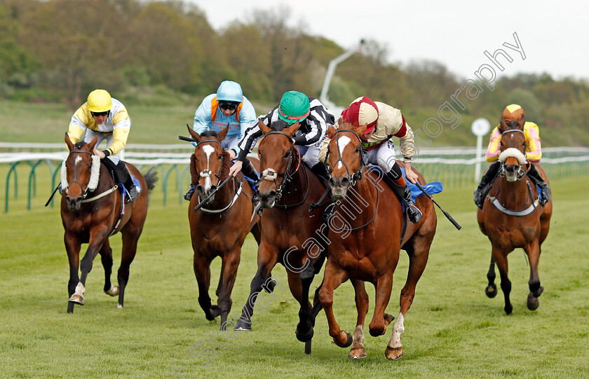 Red-Tea-0001 
 RED TEA (right, Finley Marsh) beats FEATHERY (centre) in The British Stallion Studs EBF Fillies Handicap Nottingham 1 May 2018 - Pic Steven Cargill / Racingfotos.com