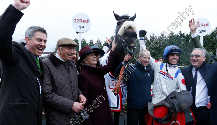 Clan-Des-Obeaux-0019 
 CLAN DES OBEAUX (Harry Cobden) with Ged Mason and Paul Barber after The 32Red King George VI Chase
Kempton 26 Dec 2018 - Pic Steven Cargill / Racingfotos.com