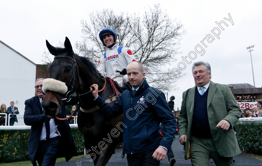 Clan-Des-Obeaux-0018 
 CLAN DES OBEAUX (Harry Cobden) with Paul Nicholls after The 32Red King George VI Chase
Kempton 26 Dec 2018 - Pic Steven Cargill / Racingfotos.com