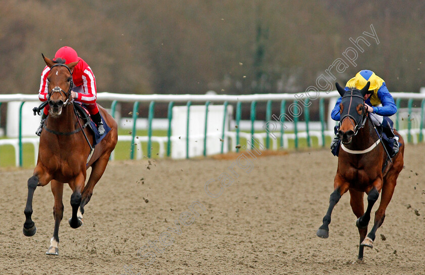 Mordin-0004 
 MORDIN (left, Frankie Dettori) beats NARJES (right) in The Play Slots At sunbets.co.uk/vegas EBF Maiden Stakes Lingfield 6 Dec 2017 - Pic Steven Cargill / Racingfotos.com