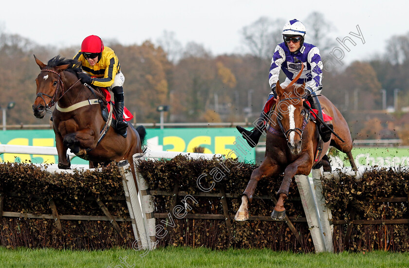 Castelfort-0001 
 CASTELFORT (left, David Noonan) beats ITHACA'S ARROW (right) in The betting.betfair.com Introductory Juvenile Hurdle
Sandown 8 Dec 2023 - pic Steven Cargill / Racingfotos.com