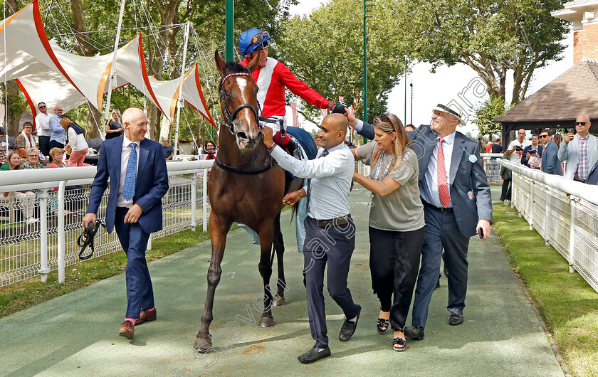 Inspiral-0011 
 INSPIRAL (Frankie Dettori) with John Gosden after winning The Prix du Haras de Fresnay-le-Buffard Jacques le Marois
Deauville 13 Aug 2023 - Pic Steven Cargill / Racingfotos.com