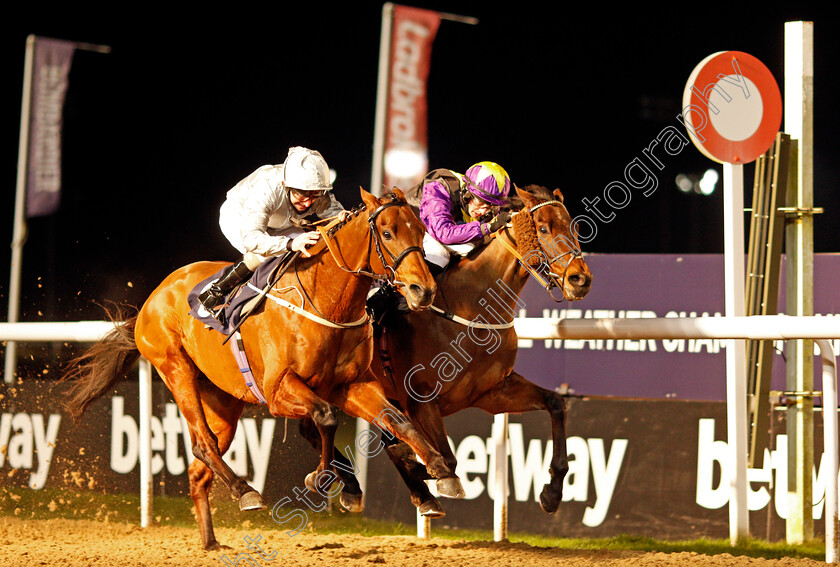 Mildenberger-0010 
 MILDENBERGER (left, Joe Fanning) beats RAINBOW DREAMER (right) in The Betway Conditions Stakes
Wolverhampton 18 Jan 2021 - Pic Steven Cargill / Racingfotos.com