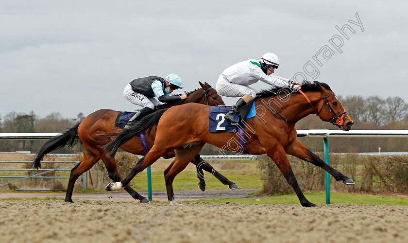 Heaven-Forfend-0003 
 HEAVEN FORFEND (Richard Kingscote) wins The Bombardier March To Your Own Drum Novice Stakes
Lingfield 19 Feb 2021 - Pic Steven Cargill / Racingfotos.com