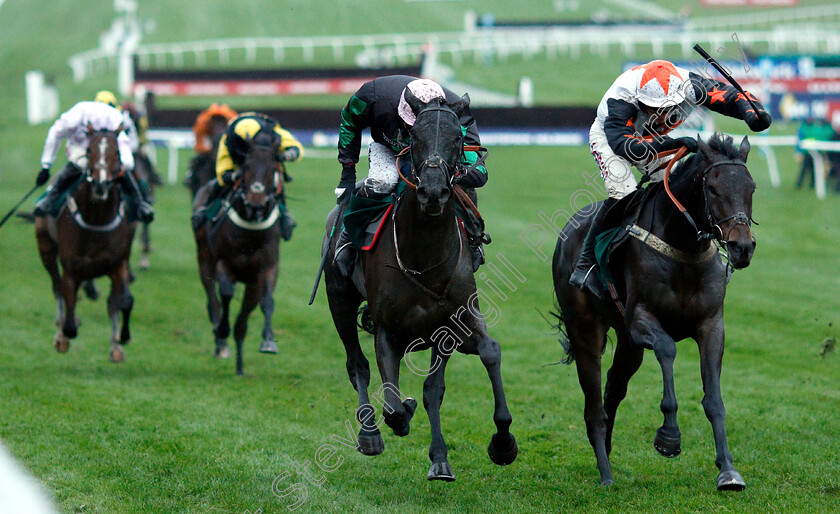 Strong-Glance-0002 
 STRONG GLANCE (left, Alain Cawley) beats MASTER DEBONAIR (right) in The Jockey Club Ownership Syndicate Standard Open National Hunt Flat Race
Cheltenham 27 Oct 2018 - Pic Steven Cargill / Racingfotos.com