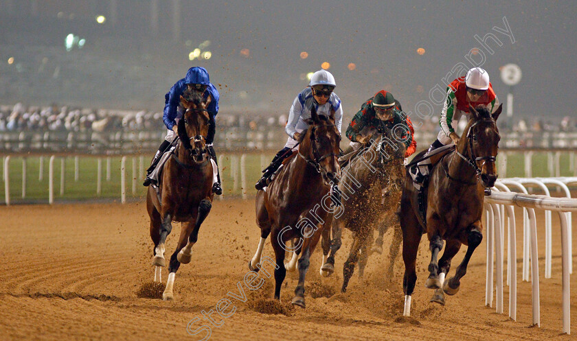 Thunder-Snow-0004 
 THUNDER SNOW (left, Christophe Soumillon) at the first turn with HEAVY METAL (centre) and NORTH AMERICA (right) on his way to winning The Al Maktoum Challenge Round 2 Meydan 8 Feb 2018 - Pic Steven Cargill / Racingfotos.com