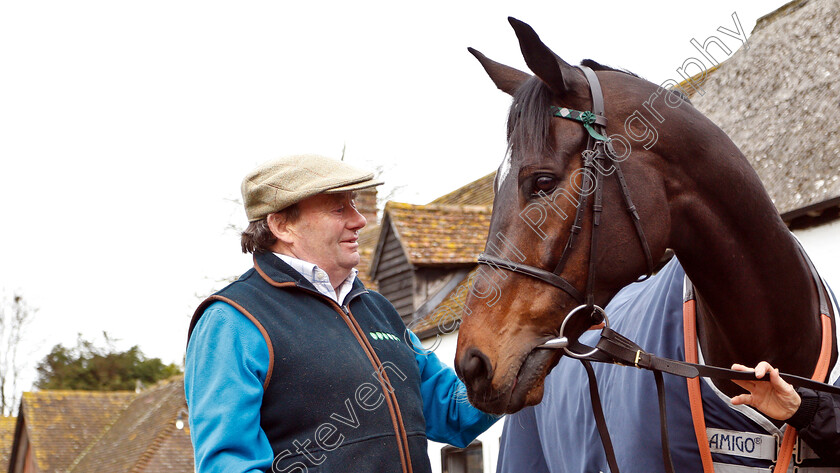 Altior-0010 
 ALTIOR with Nicky Henderson
Lambourn 18 Feb 2019 - Pic Steven Cargill / Racingfotos.com