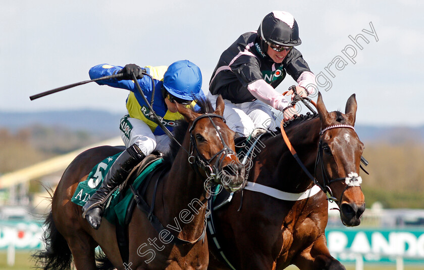 Langer-Dan-0004 
 LANGER DAN (left, Harry Skelton) beats FILS D'OUDAIRIES (right) in The 20 Years Together Alder Hey & Aintree Handicap Hurdle
Aintree 8 Apr 2022 - Pic Steven Cargill / Racingfotos.com