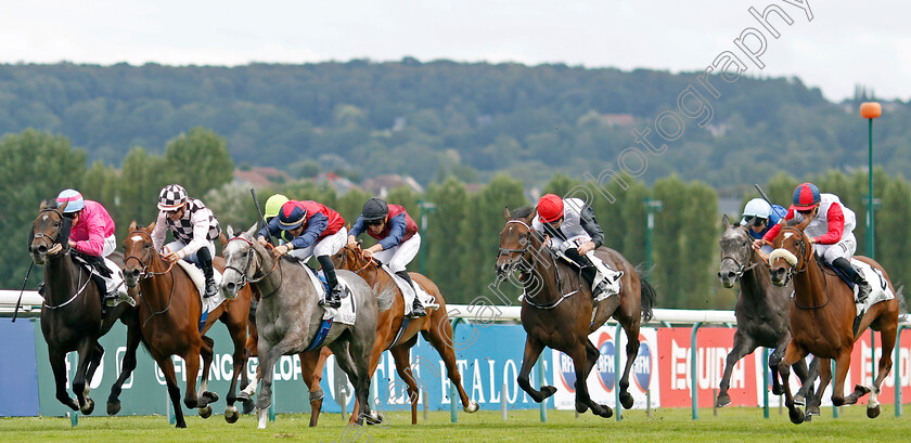 Engaliwe-0003 
 ENGALIWE (far right, A Lemaitre) beats DSCHINGIS STAR (centre) and CRACK OF LIGHT (2nd right) in The Prix Minerve
Deauville 13 Aug 2023 - Pic Steven Cargill / Racingfotos.com