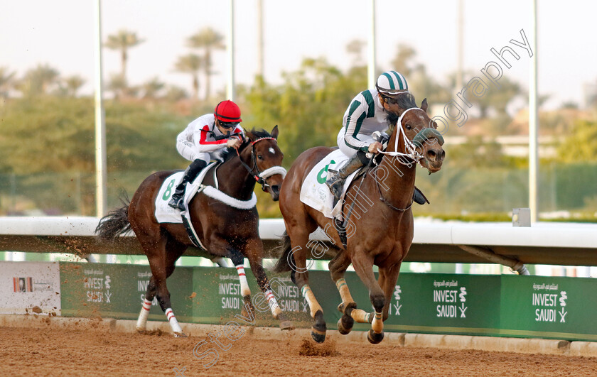 Mo-Aela-0004 
 MO AELO (Maryline Eon) wins The International Jockeys Challenge R2
King Abdulaziz Racecourse, Saudi Arabia, 23 Feb 2024 - Pic Steven Cargill / Racingfotos.com