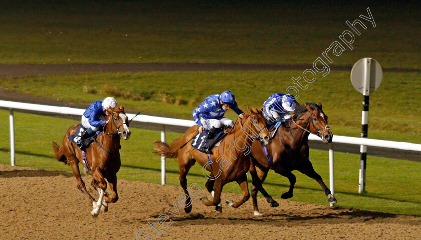 Untold-Story-0001 
 UNTOLD STORY (left, Callum Shepherd) beats TOORA LOORA (centre) and TOP FOX (right) in The Betway Novice Stakes
Wolverhampton 5 Dec 2020 - Pic Steven Cargill / Racingfotos.com