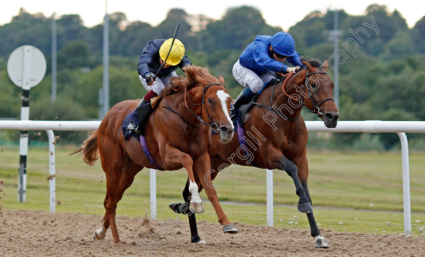 Brilliant-Light-0003 
 BRILLIANT LIGHT (right, Callum Shepherd) beats CRYSTAL PEGASUS (left) in The Final Furlong Podcast Novice Stakes
Wolverhampton 31 Jul 2020 - Pic Steven Cargill / Racingfotos.com